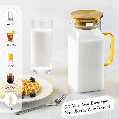 40 oz 1.2Liter Square Glass Pitcher with Lid and Spout