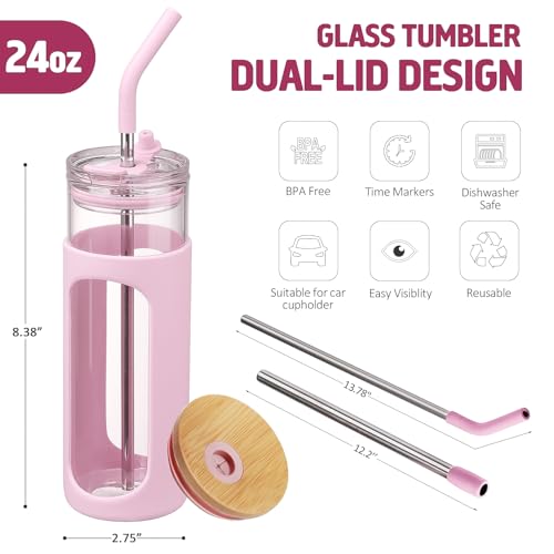 24oz Glass Tumbler with 2 Lids and Straws