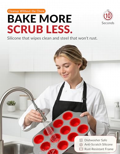 Non Stick 12 Cup Silicone Muffin Pan with Steel Frame