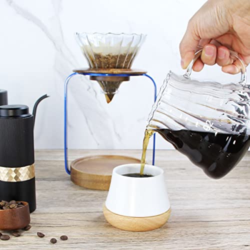 Pour Over Coffee Dripper Stand with Metal Stand Wooden Filter Holder Glass Server with Paper Coffee Filters