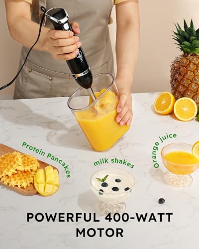 6-in-1 Immersion Blender Handheld, Hand Blender with Chopper & 34oz Blending Cup Storage Base, 2-Speed Adjustable Stick Blender,Stainless Steel Blades, Detachable Blender, Whisk, Milk Frother