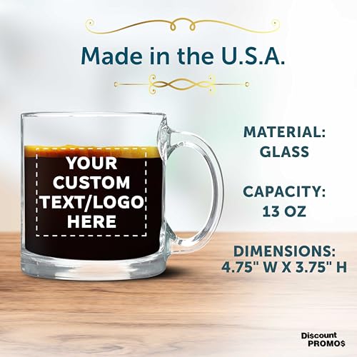 Custom Clear Glass Coffee Mugs 13 oz. Set of 10 (100 Count)