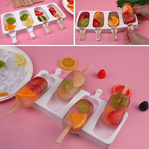 2 Pack 4 Cavity Mini Popsicle Silicone Molds with 50 Wooden Sticks