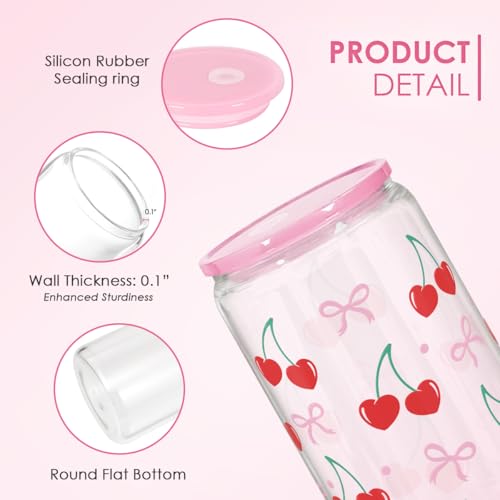 Cherry 16 Oz Can Glass Tumbler with Acrylic Lid and Straw