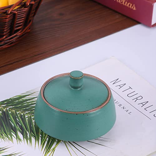 Small Kitchen Ceramic Canister Storage Jar with Lid Ancient Green