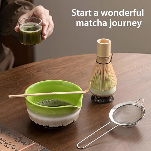 Matcha Whisk Set Ceramic Matcha Set Includes Matcha Bowl Matcha Whisk and Holder (5 Count)