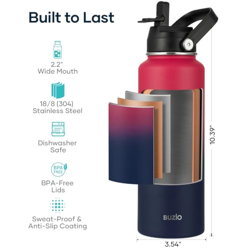 40 oz Insulated Water Bottle with Paracord Handle & Straw Spout Lids