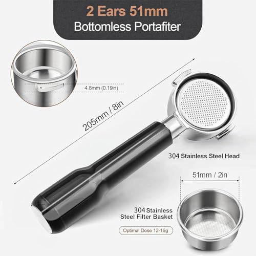 51mm Bottomless Portafilter Compatible for Delonghi ECP3420
