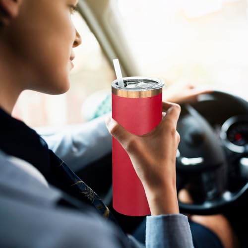 20 oz Skinny Tumblers Bulk with Lids and Straws Bright Red