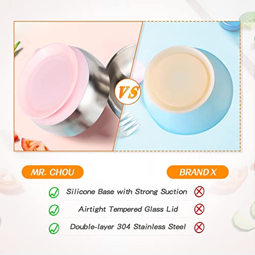 Food Grade Stainless Steel Baby Bowls with Leakproof Tempered Glass Lid