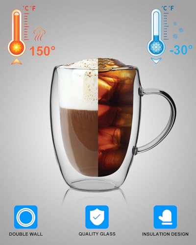4 Pack Double Walled Coffee Cups Glasses Mug 12oz Borosilicate Glass (4 Count)
