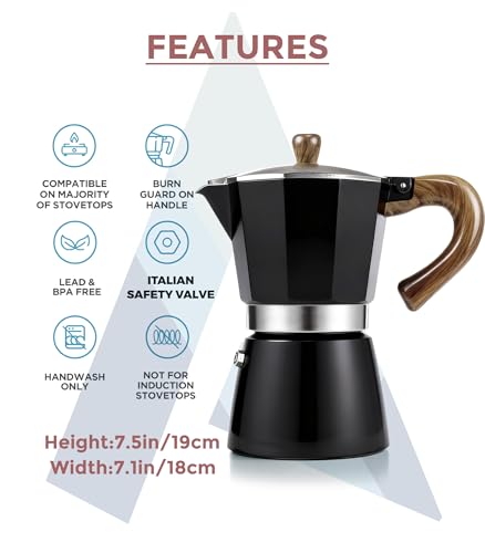 Moka Pot Stovetop Espresso Set & Cuban Coffee Maker 6 (10.2 Ounce)