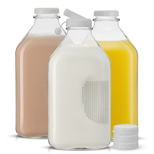 Glass Milk Bottles with Lids and Pourer (3 Count)