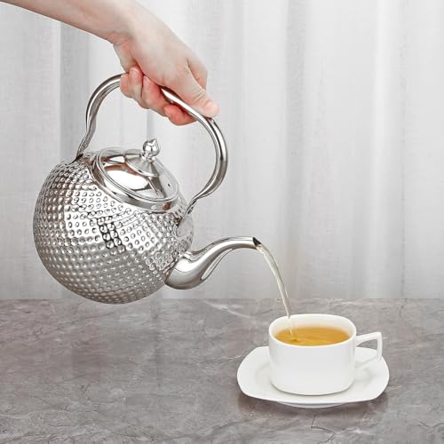 1200ml Teapot with Infuser Stainless Steel Lifting Handle Tea Maker Silver