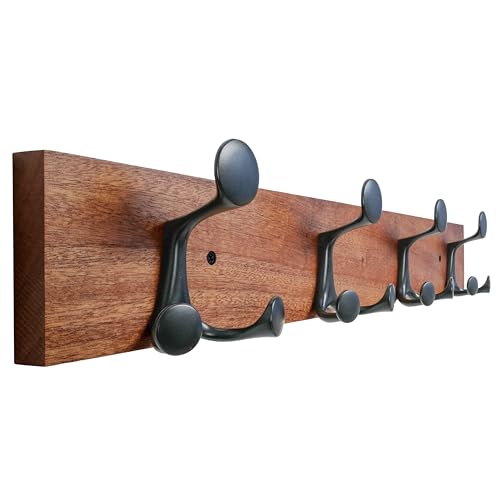24 Inch Wood Coat Rack Wall Mount with 4 Triple Hooks