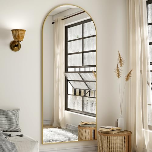 24"x65" Gold Arched Floor Full Length Dressing Body Mirror