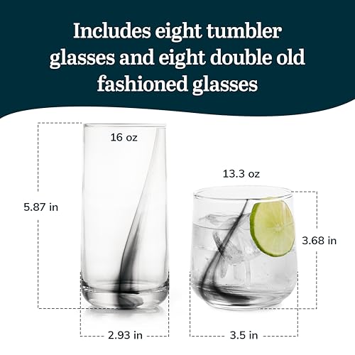 Ascent Black Ribbon Tumbler and Rocks Drinking Glasses Set of 16 (16 Count)