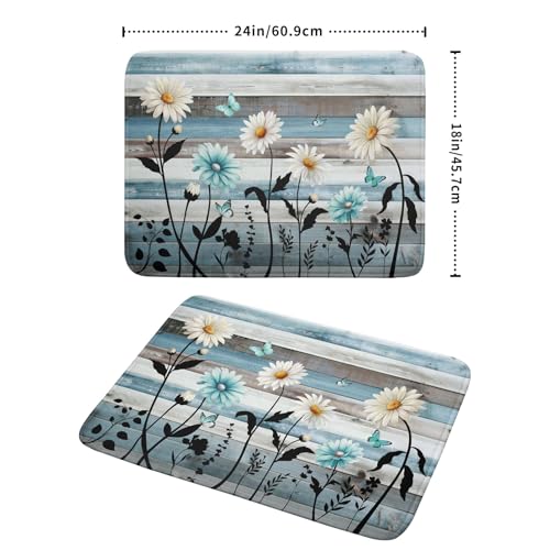 Blue White Daisy Floral Dish Drying Mat for Kitchen Counter