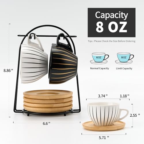 Ceramic Demitasse Espresso Cups Set with Saucers and Metal Stand (11.5 Count)