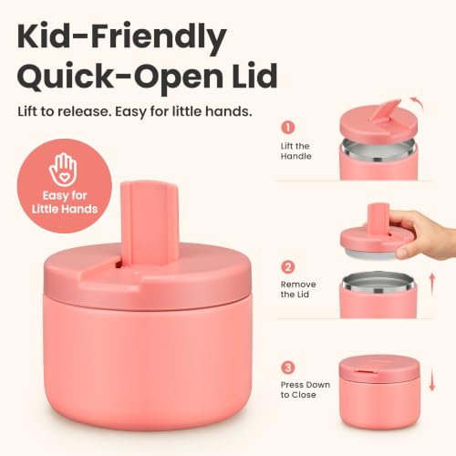 12oz Insulated Vacuum Food Jar with Buckle Lid Wide Mouth Soup Thermo for Hot Food Kids Leakproof Stainless Steel Lunch Container