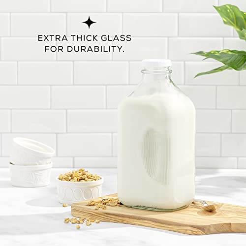 Glass Milk Bottles with Lids and Pourer (3 Count)
