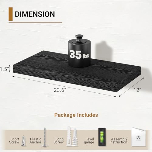 24 Inches Black Floating Shelves (2 Count)