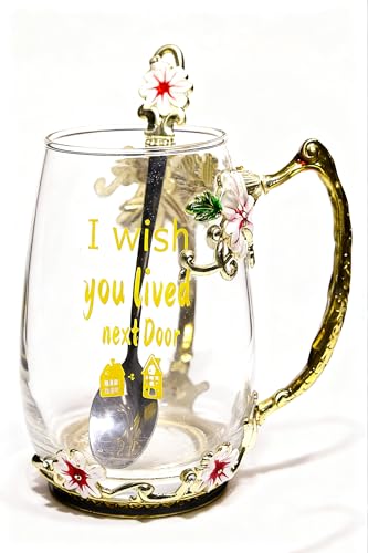 Unique Printing Glass Cup Flower Design Tea Cup Coffee Cup Ideal Christmas Gift for Friends Colleague BFF Her Women Neighbor