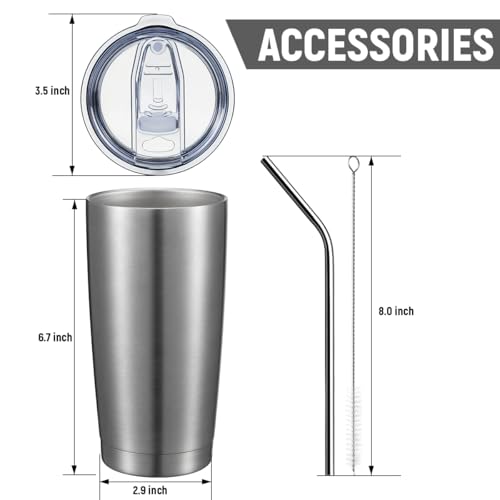 20oz Stainless Steel Tumbler Bulk Double Wall Vacuum Coffee Cup Insulated Travel Mug with Lid and Straw Durable Powder Coated Insulated Coffee Cup for Cold & Hot Drinks (4 Count)
