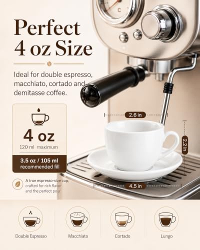 4 oz Espresso Cups Set of 4 with Saucers and Metal Stand (4 Count)