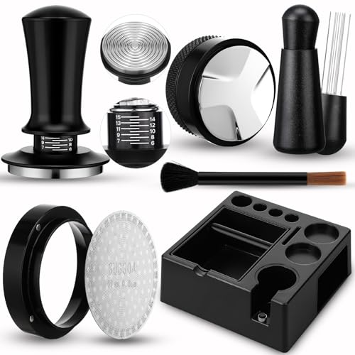 53mm Black 7 Pcs Espresso Accessories Kit with Tamping Station (7 Count)