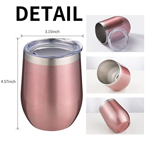 12oz 4 Pack Wine Tumbler Glasses with Lid Stemless Double Wall Vacuum Stainless Steel Travel Tumbler Keeping Cold & Hot for Wine