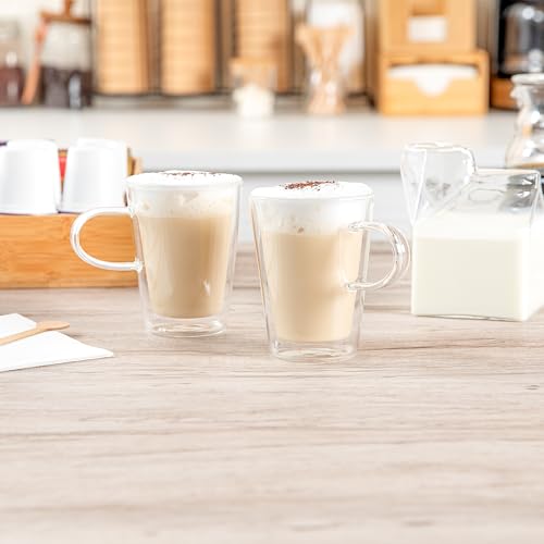 Glass Espresso Cups 5 Count 12 Ounces Borosilicate Double Wall Glass Coffee Mugs Insulated Clear Tea Drinkware for Hot or Cold Beverages (12 Count)