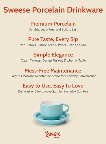 2.5 Ounce Porcelain Stackable Espresso Cups with Saucers and Metal Stand Set of 4