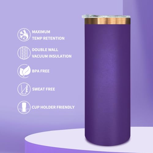 20 oz Skinny Tumblers Bulk with Lids and Straws Purple (4 Count)