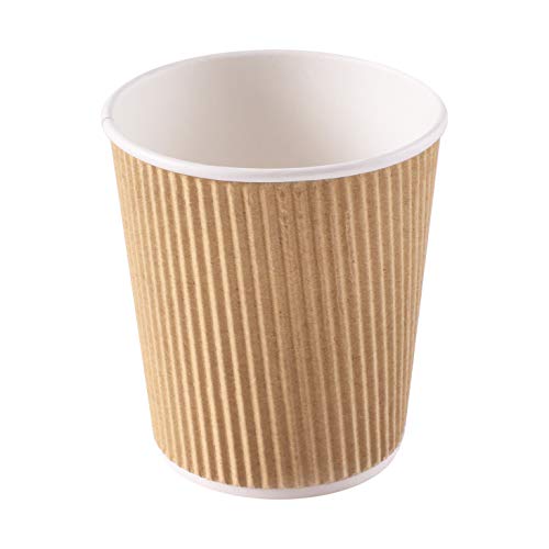 150 4 oz Ripple Kraft Paper Cups Brown Hot Cold Cups 3 Layer Rippled Small Insulated Disposable Coffee Cups Perfect for Cappuccino Hot Cocoa or Iced Drinks (150 Count)