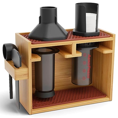 Organizer Stand for AeroPress Bamboo Coffee Caddy Original Brown