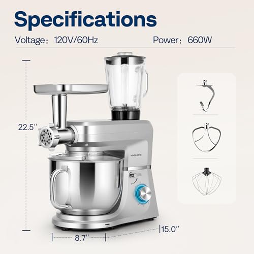 6-in-1 Stand Mixer, 8.5-Quart Tilt-Head Mixer, 10 Speeds, Silver