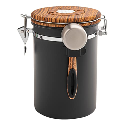Coffee Canisters Airtight Coffee Bean Storage Container Kitchen Stainless Steel Food Storage Container with Scoop Date Tracker & CO2 Valve 61Fl Oz (60.8652 Fl Oz)