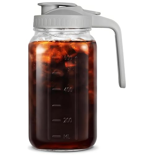 32oz (1 quart) Glass Pitcher with Lid, Mason Jar Pitcher, Glass Container