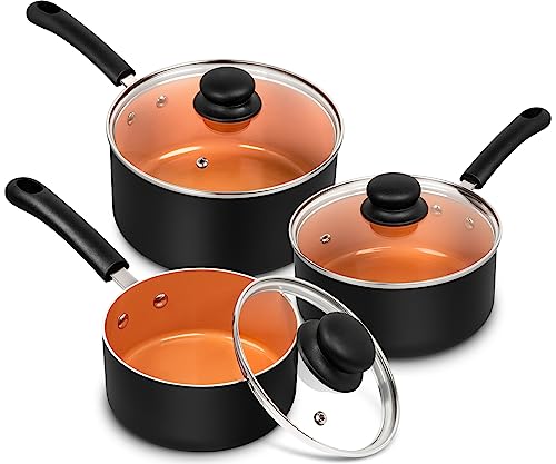 Ceramic Saucepan Set 1.5QT & 2QT & 3QT Nonstick Sauce Pans (3 Count)