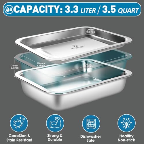Stainless Steel Casserole Pan or Food Prep Container with Rack & Lid