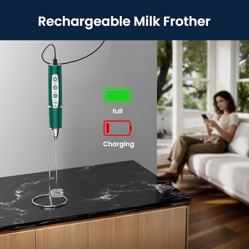 Milk Frother Wand Rechargeable Handheld Electric Whisk 3 Speed Adjustable