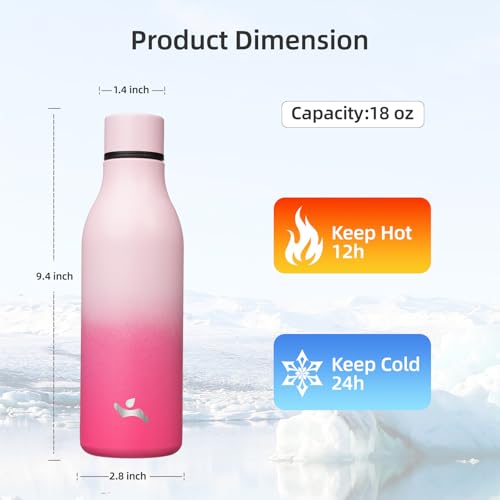 18 oz Insulated Stainless Steel Metal Water Bottle with Strap
