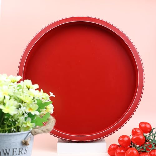 Red Round Wood Decorative Ottoman Tray for Coffee Table