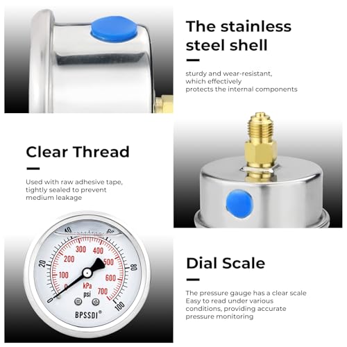 0 100Psi Glycerin Liquid Filled Low Pressure Gauge