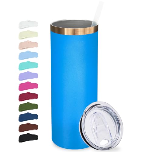 20 oz Skinny Tumblers Bulk with Lids and Straws Baby Blue