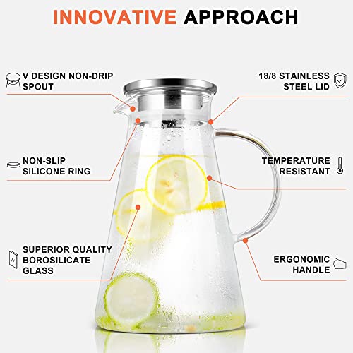 2L 68oz Glass Pitcher with Lid and Handle