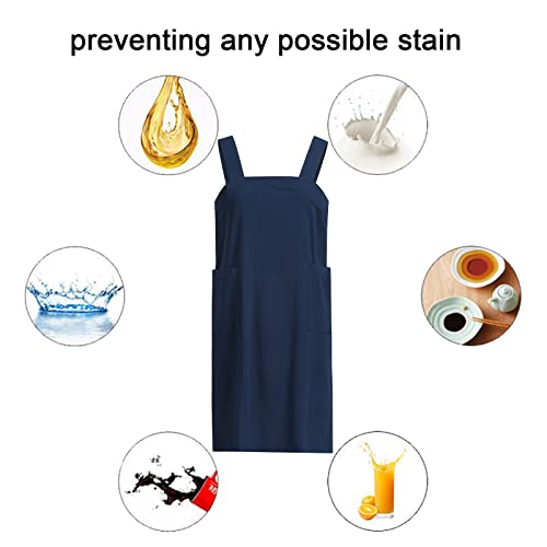 Pinafore Cross Back Apron for Women with Pockets