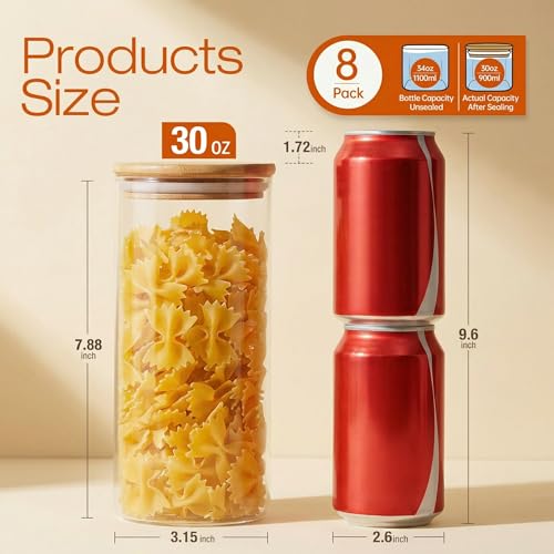 Glass Jars with Bamboo Lids 28 floz [Set of 8] (8 Count)