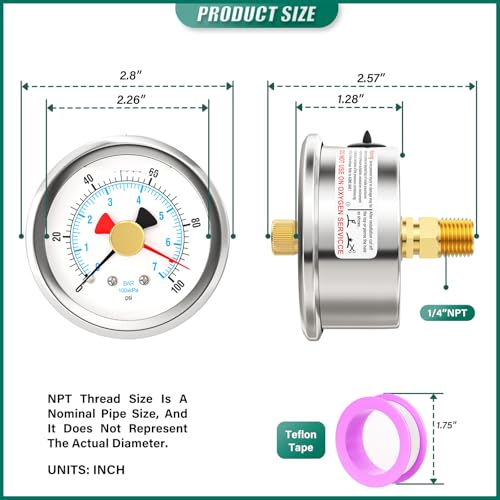 0 100PSI Stainless Steel with Reset Pointer Liquid Filled Pressure Gauge